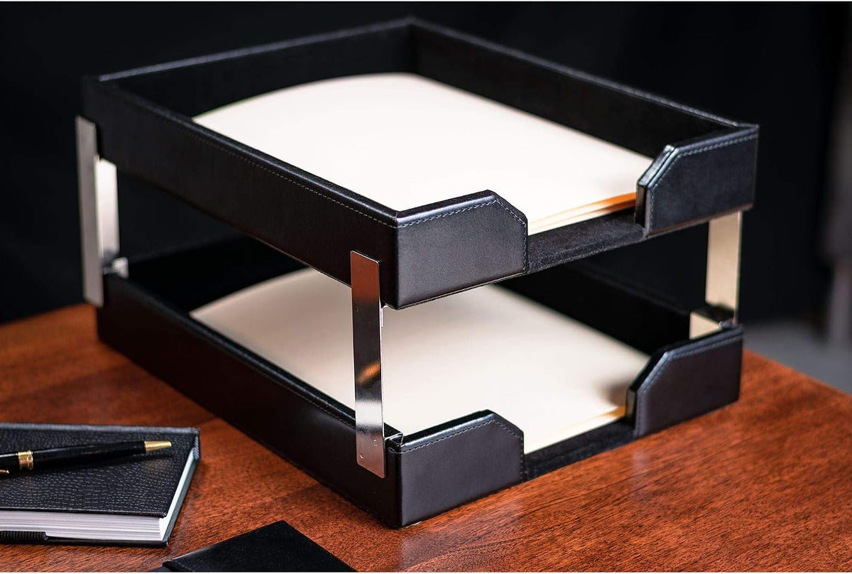 DACASSO Bonded Leather Desk Set - Luxury Leather Desk Pad & Desk Organization Essentials - Office Organization & Executive Desk Decor - (Black, 8 Piece)