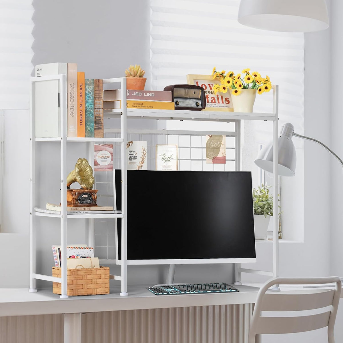 Desk Hutch Shelf White Desktop Bookshelf Dorm