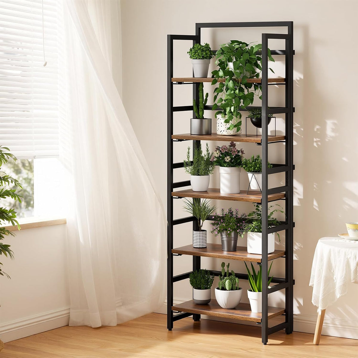 NUMENN 5-Tier Folding Bookshelf, Splits Into 2 Units, Vintage