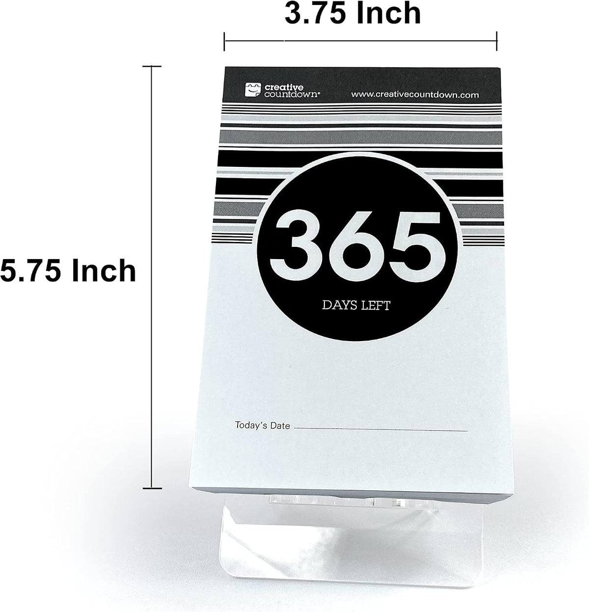 1 Year (365 Days) Event, Goal & Special Occasion Count Down Calendar - 5.75"x3.75" - Black & White Tear Off Countdown Calendar - Tear Away Desktop Calendar with Writing Space & Sleek Acrylic Display