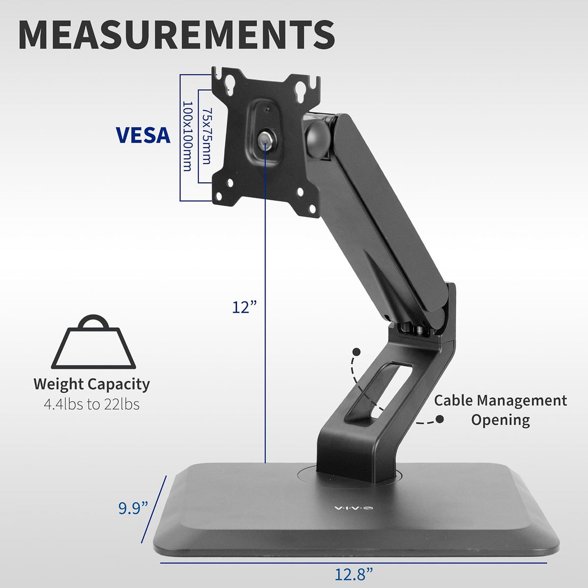 VIVO Premium Single 17 to 32 inch VESA Monitor and Touch Screen Desk Stand with Rotating Base, Freestanding Pneumatic Height Adjustable Arm, 12 inch Maximum Screen Height, Black, STAND-V001R