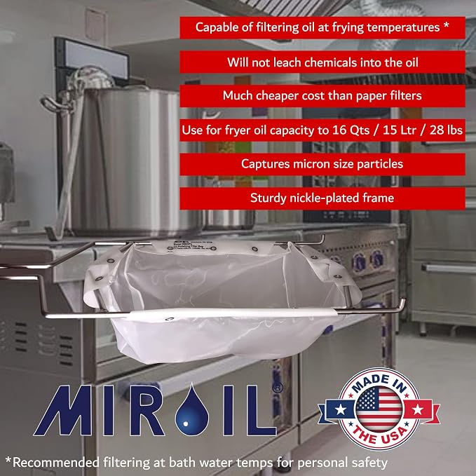 MirOil B22FS Fryer Oil Filter Bag & Frame Combo, Extends Life, Polish Hot &