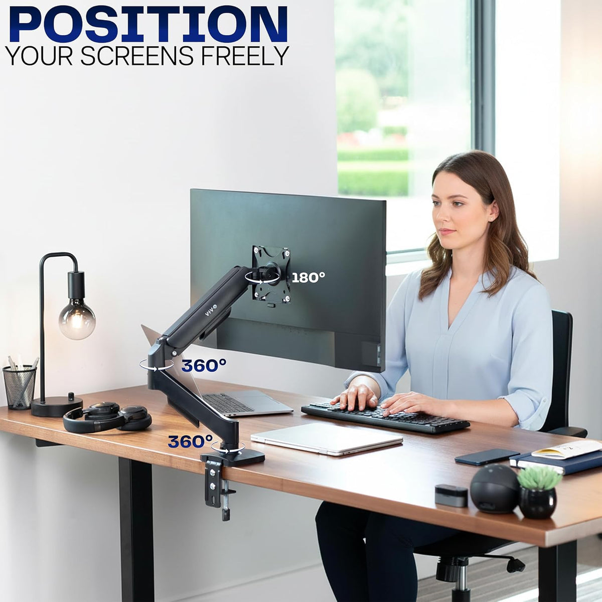 VIVO Single Monitor Stand, Fully Adjustable Arm for 17 to 32 inch Screen, Mechanical Articulating Desk Mount, Gaming and Office Setups, VESA 75x75, 100x100, Max 19.8 lbs, Classic, Black, STAND-V001O