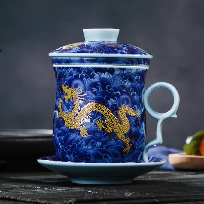 Porcelain Tea Cup with Infuser Lid and Saucer Sets