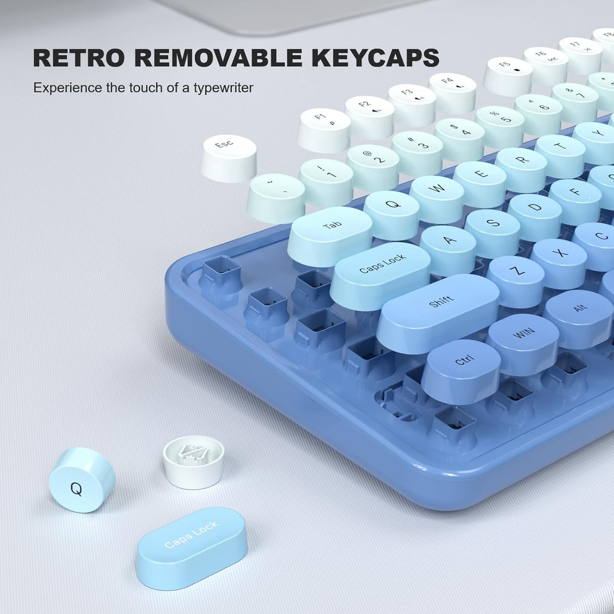 Wired Retro Keyboard, 104 Keys Full-Sized Typewriter Keyboards, Office Keyboard with Number Pad, Foldable Stands for Windows, PC, Laptop, Desktop (Blue Gradient)
