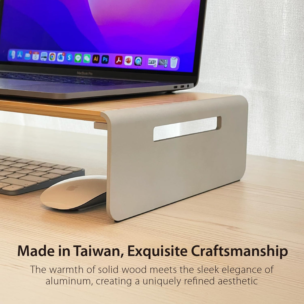 j5create Premium Monitor Stand, Made with Elegant Wood and Sleek Aluminum