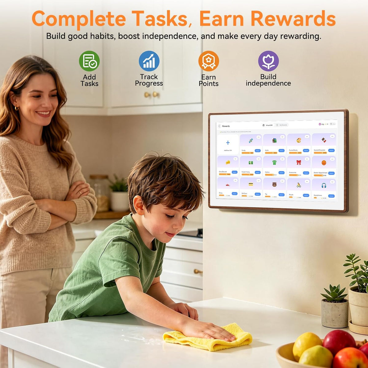 21.5" Smart Digital Calendar - Family Hub Planner (Walnut)
