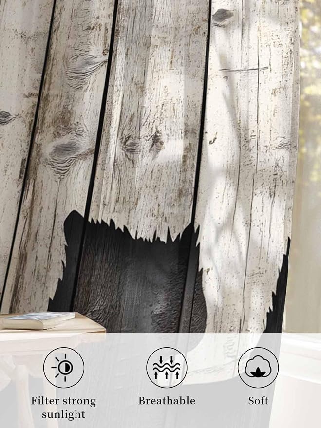 Sheer Curtains 63 Inch Length, Vintage White Brown Bear Semi Sheer Curtains