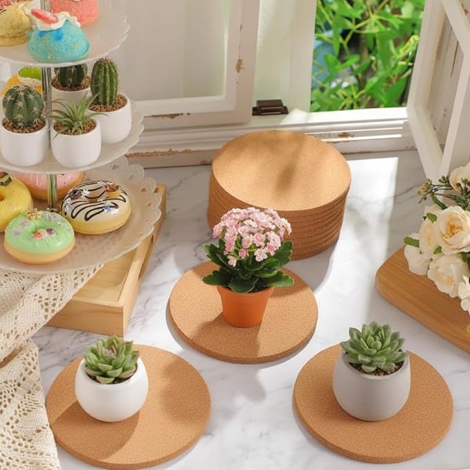 Boao 6 Pcs 4 Inch Round Absorbent Cork Coasters Wooden Cork Plant Coasters