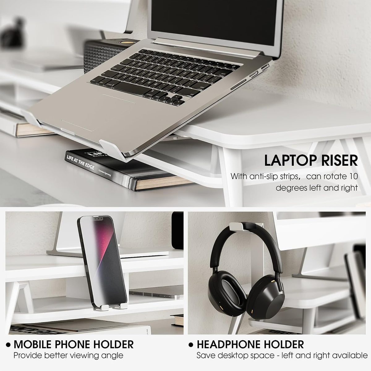 Fenge 42.5-Inch Monitor Stand Riser with Laptop, Phone & Headphone Holders