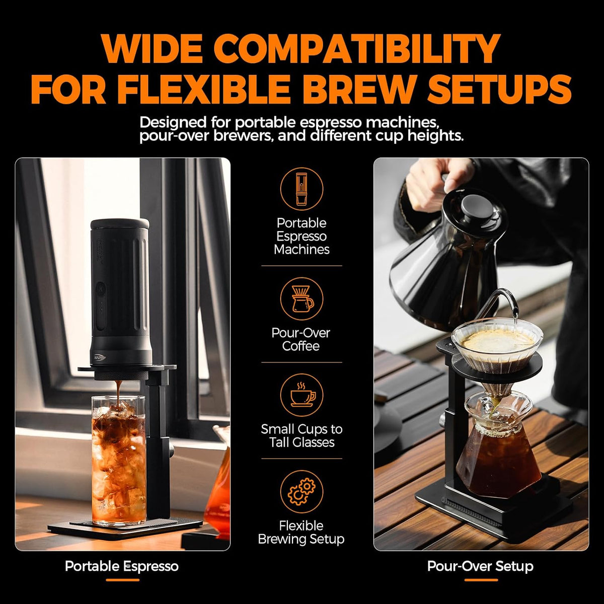 IKAPE Adjustable Portable Coffee Maker Stand, Aluminum Alloy Universal Coffee Machine Holder with Anti-Slip Base, Height Adjustable 13–19.5cm, for Home, Office & Camping