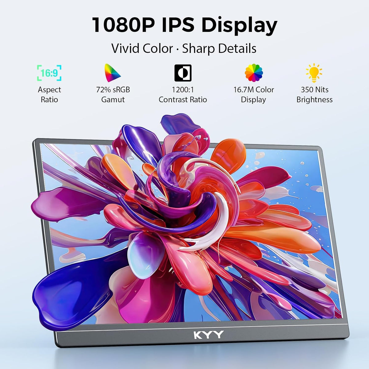 KYY Portable Monitor for Laptop, Travel Monitor with Stand Support Two Mode