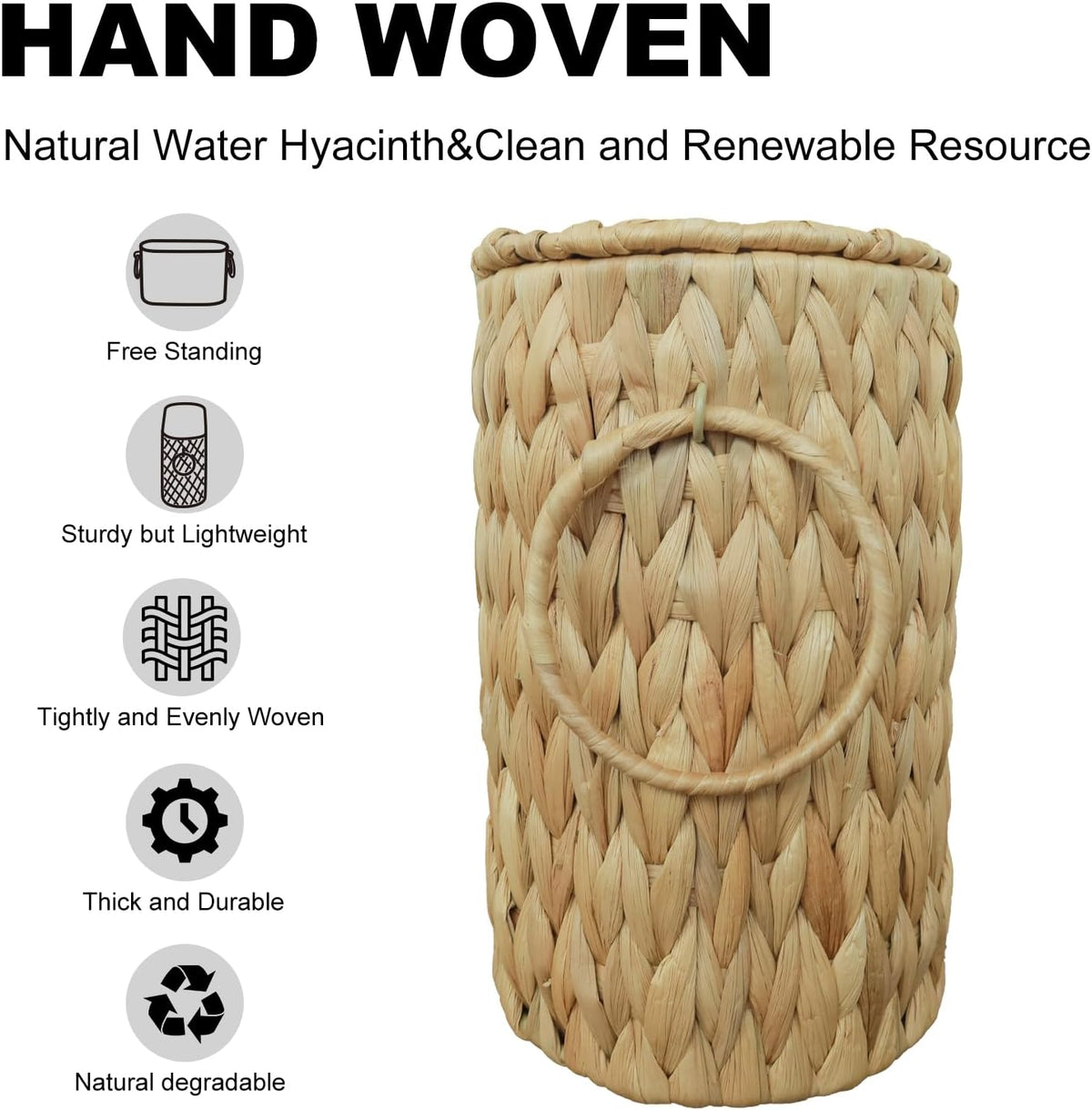 Coeusy Toilet Paper Basket with Lid,Wicker Basket for Bathroom Organizers and Storage,Holds Up to 6 Mega Rolls, Decorative Hand-Woven Rattan Bathroom Decor Accessories,Natural Water Hyacinth
