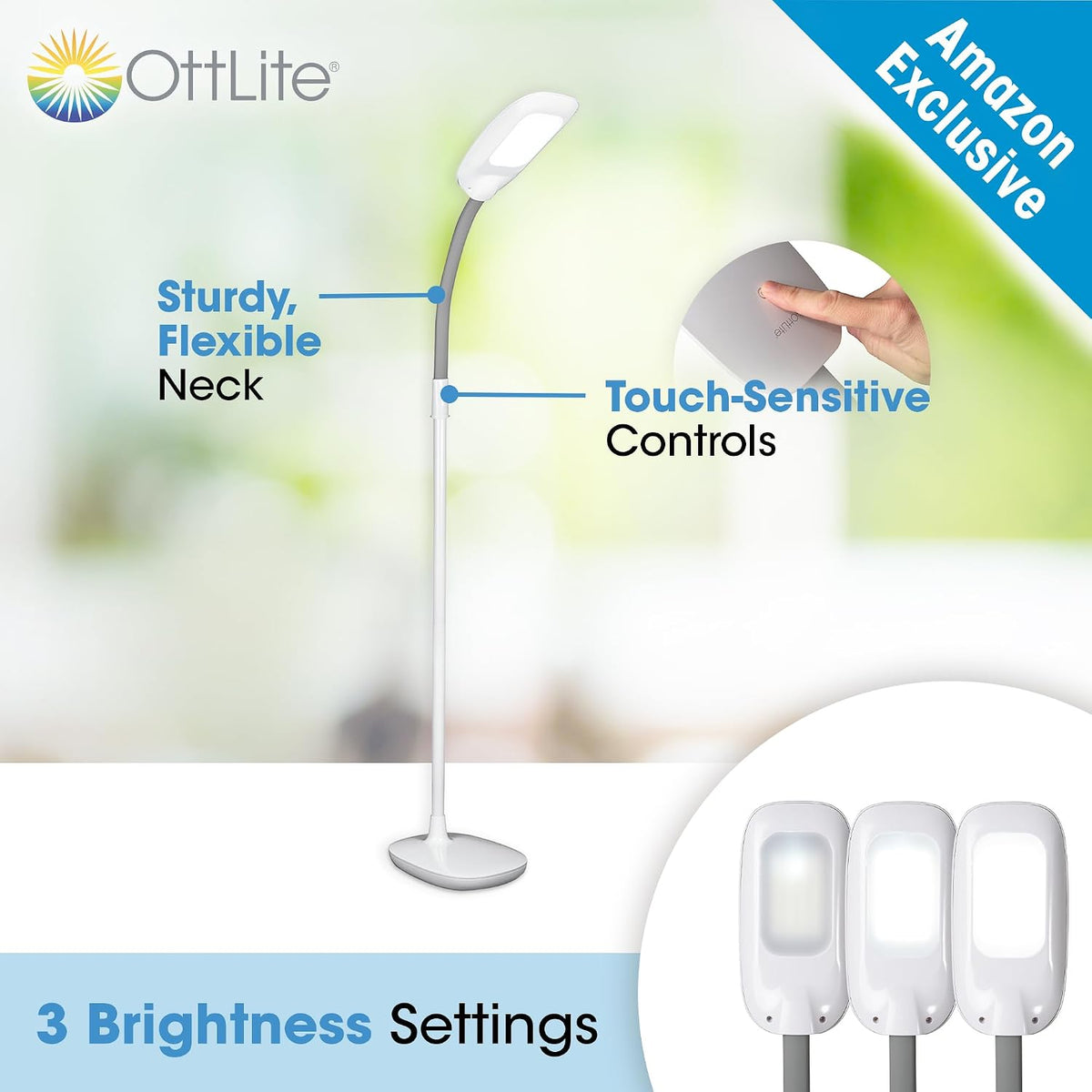 OttLite ClearSun LED Floor Lamp, Adjustable Height, White