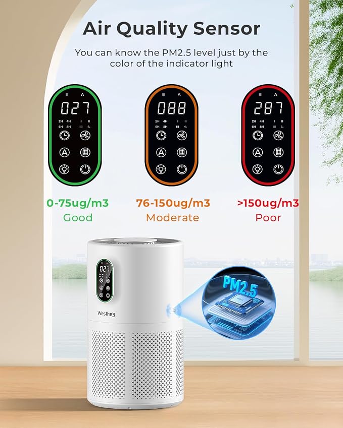 Air Purifiers for Home Large Room up to 1650 ft², WESTHEY H13 True HEPA Air