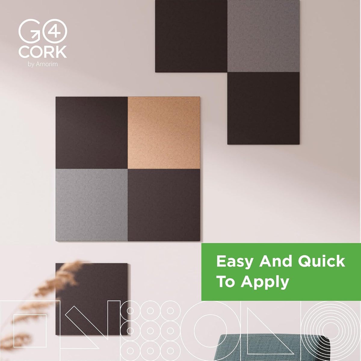 Go4Cork Square Double Sided Cork Tile Panels, 4 Pack, 8.5 x 8.5 x 5/32"