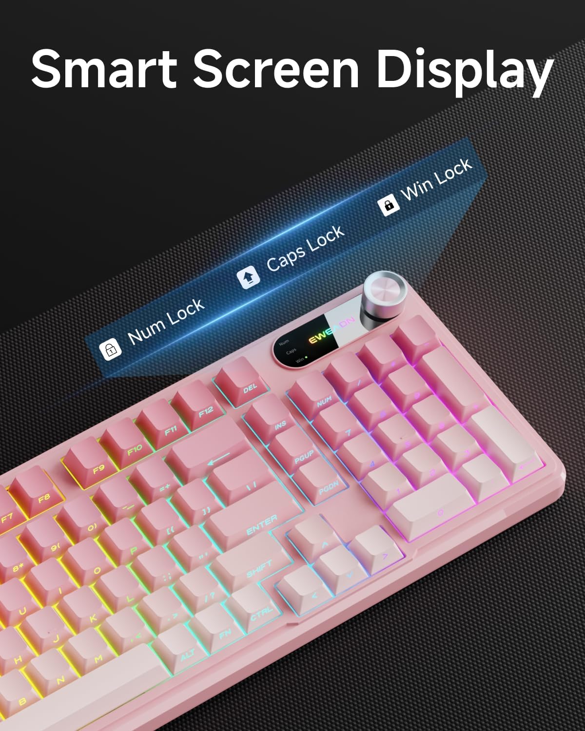 Wired Creamy Keyboard with Number Pad, Knob, RGB Backlit-Gradient Pink