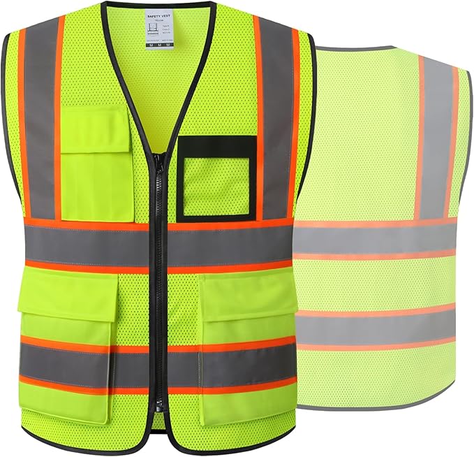Reflective Mesh Safety Vest for Men Women with 8 Pockets and Zipper Front High Visibility Mesh Vest Hi Vis Construction Work Vest,Meets ANSI/ISEA Standards(EKH1-Yellow-M)
