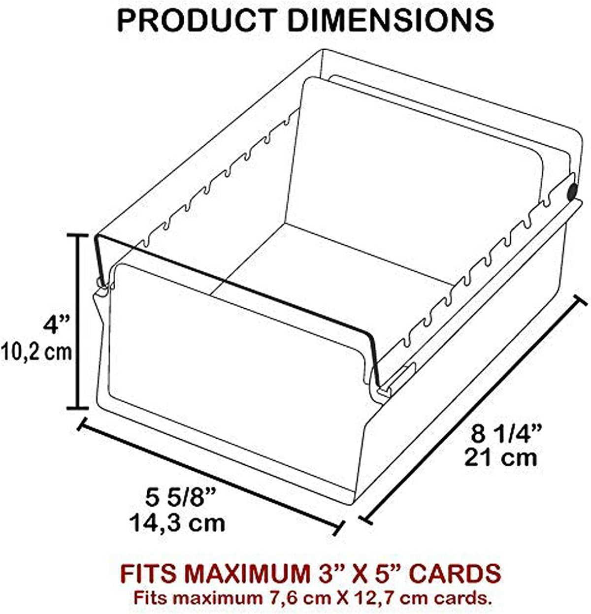 Acrimet 3 x 5 Card File Holder Organizer Box Metal Base Heavy Duty (AZ Index Cards and Divider Included) (Black Color with Clear Crystal Plastic Lid Cover)