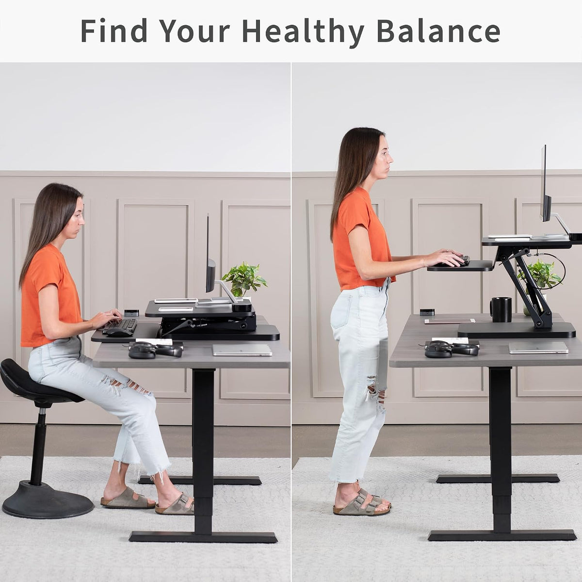 VIVO 25 in Standing Desk Converter, Keyboard & Mouse Tray