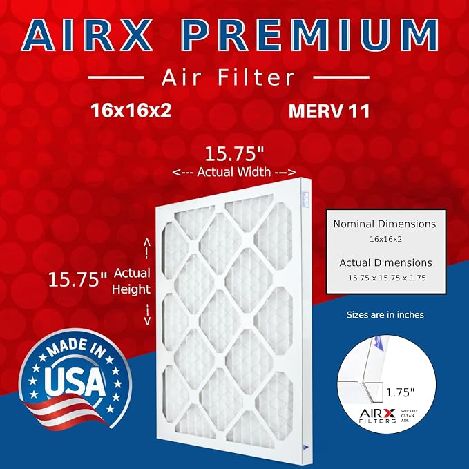 AIRX FILTERS WICKED CLEAN AIR. 16x16x2 Air Filter MERV 11 Electrostatic Pleated