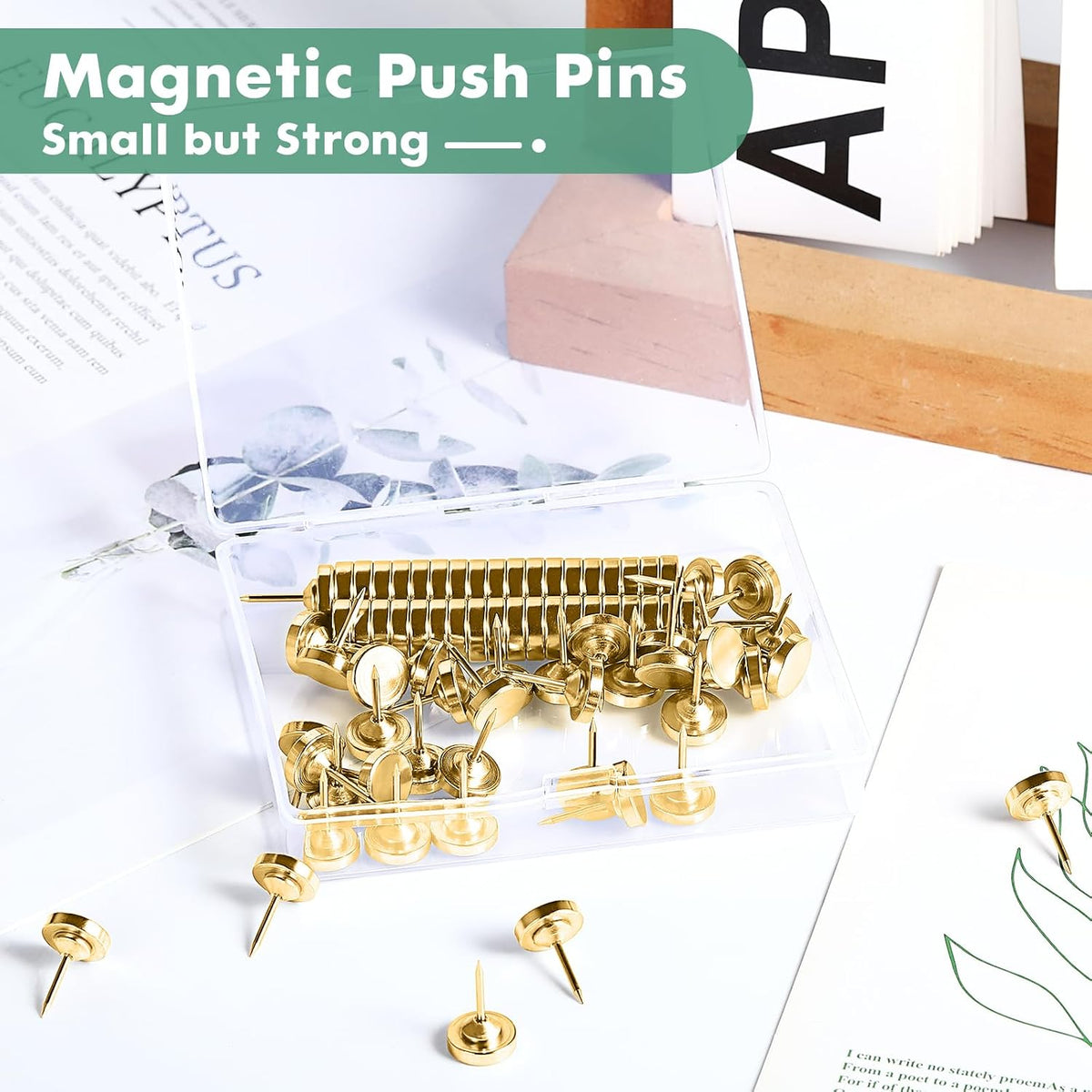 80 Sets of Magnetic Push Pins, Gold Magnetic Tacks, Pushpins for Wall, Bulletin Board, Corkboard,Decorative Poster and Photo Hangers