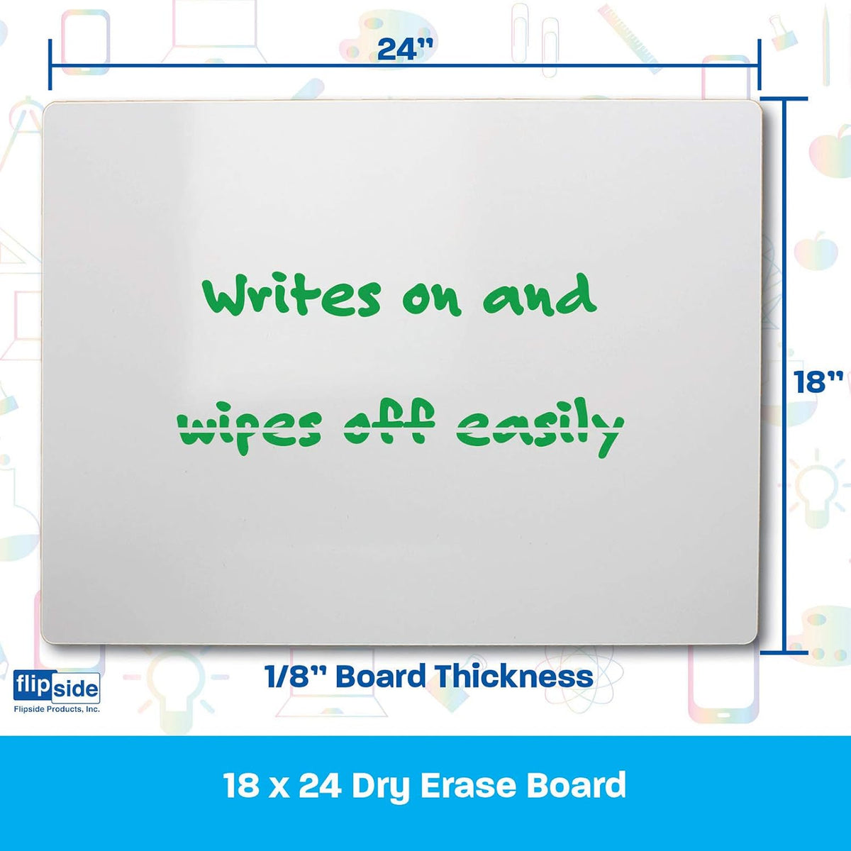 Flipside, FLP10085, Unframed Dry Erase Board, 1 Each, 18 x 24 in, White (Pack of 3)