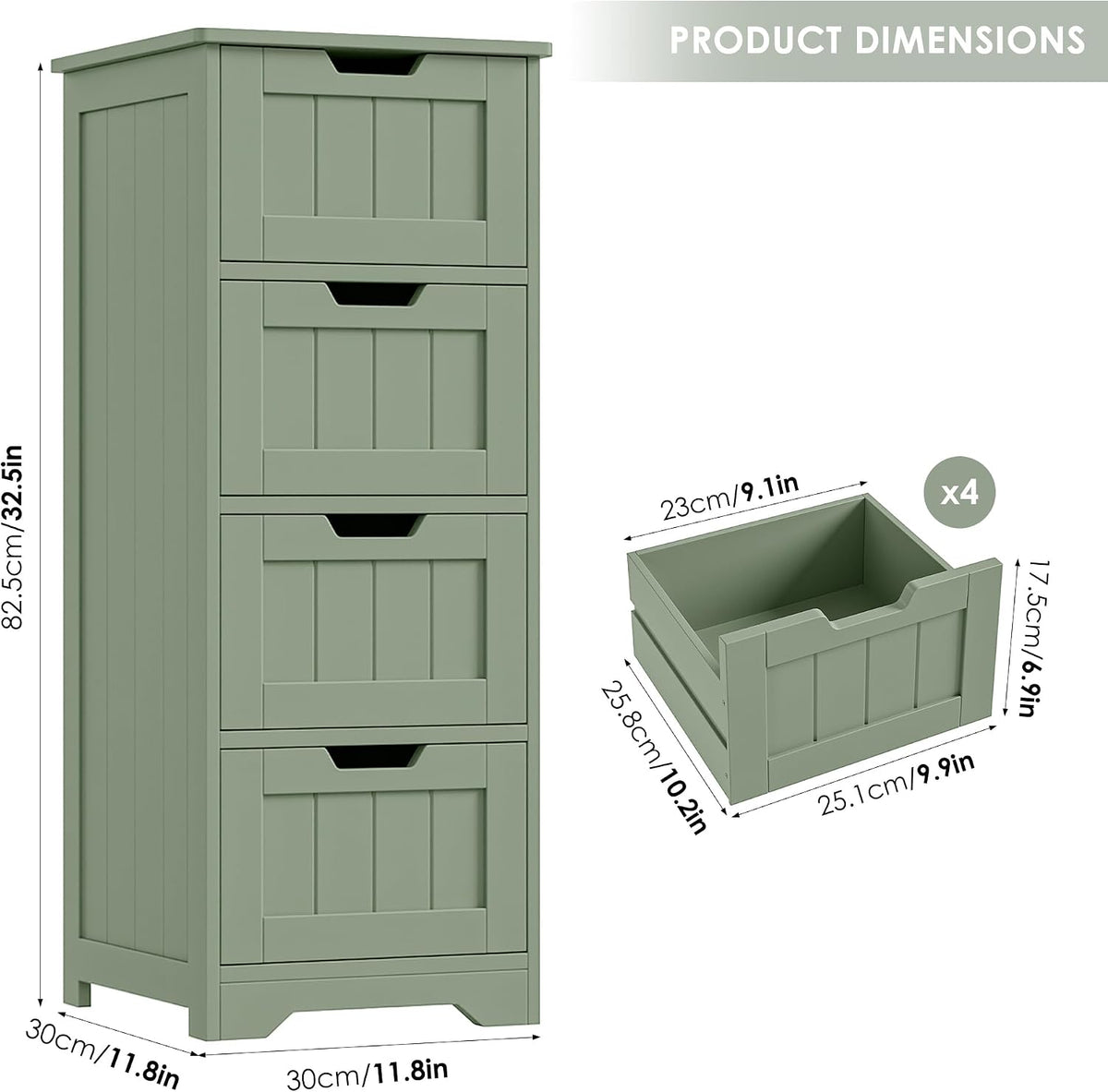 FOTOSOK Bathroom Storage Cabinet Set of 2, Bathroom Cabinet with 4 Drawers