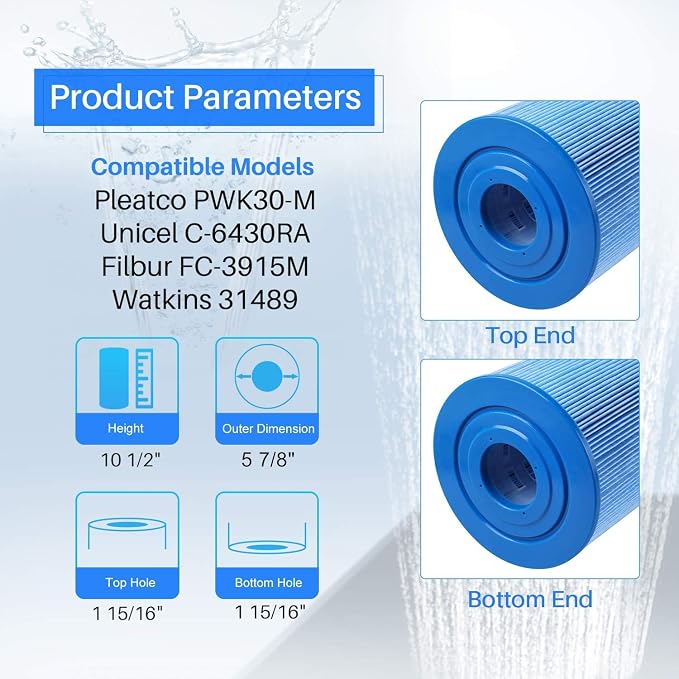 POOLPURE PLFC-6430-M Spa Filter Replaces Watkins 31489, Compatible Pleatco
