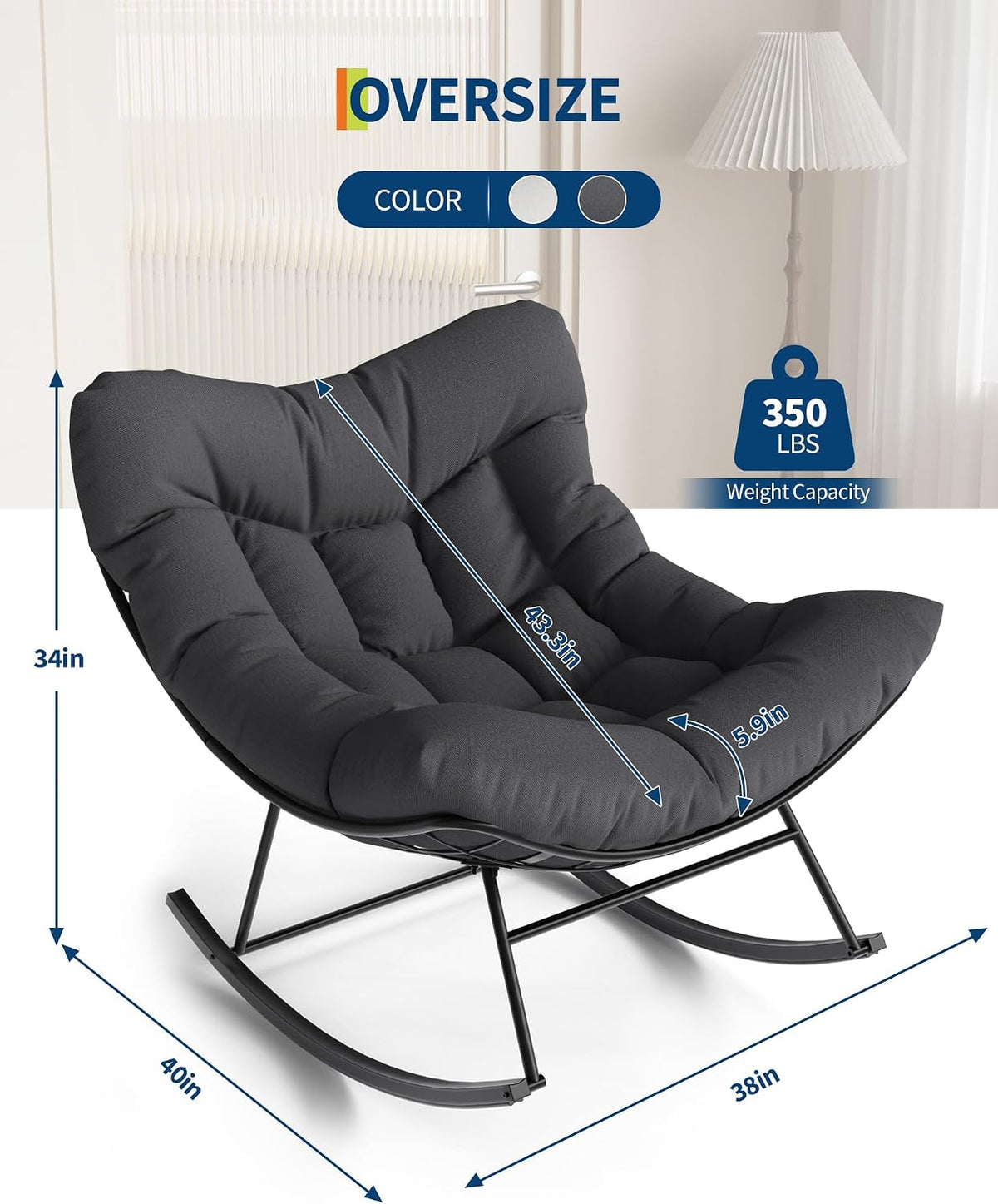 GarveeLife Outdoor Papasan Rocking Chair for Balcony Backyard Porch Bedroom