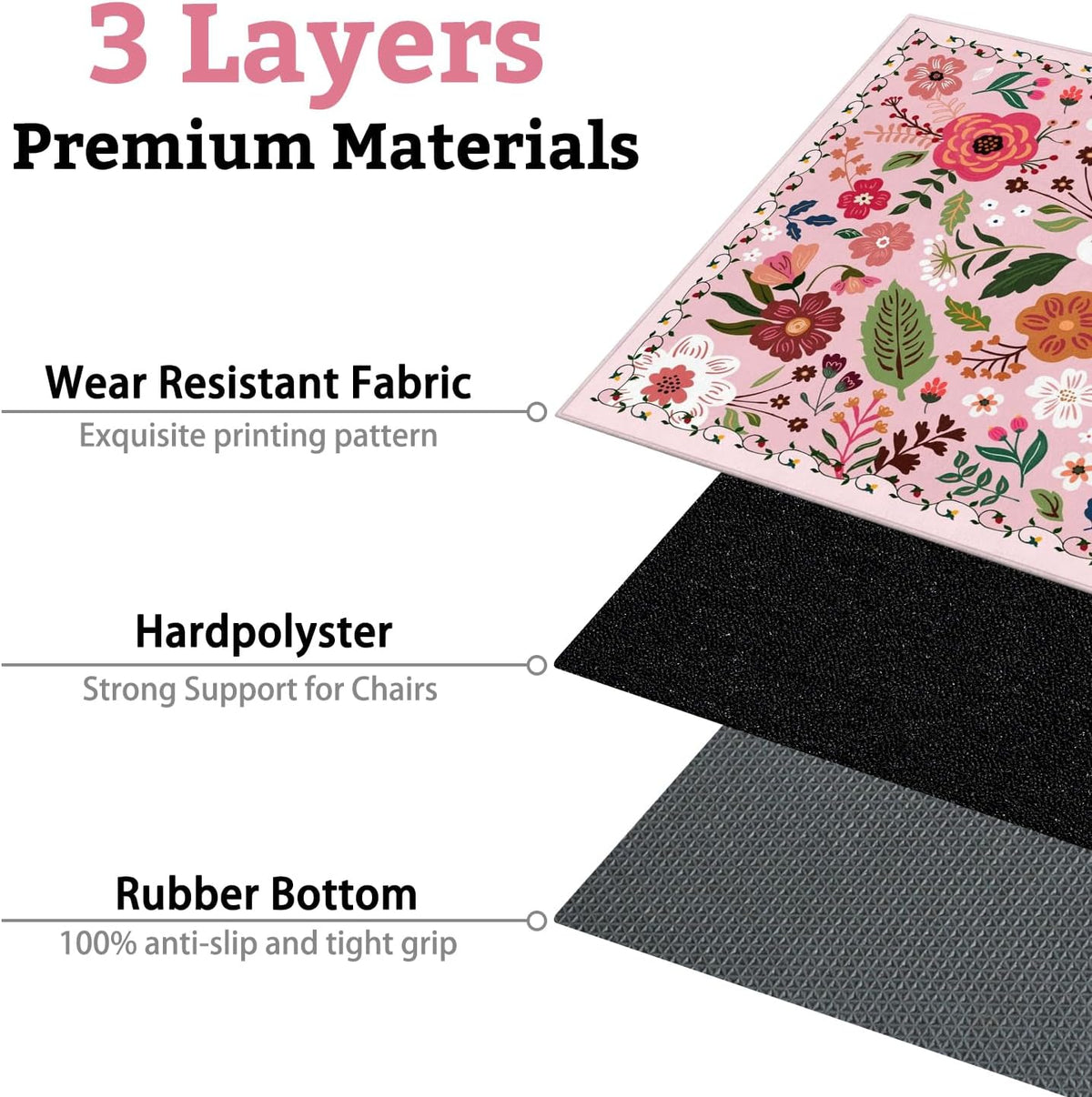 Office Chair Mat for Hardwood & Tile Floor,Boho Floral 36"x48" Computer Chair Mat for Rolling Chairs Carpet,Under Desk Non Slip Gaming Rug,Low-Pile Rubber Backing Large Protector Mat(Pink)