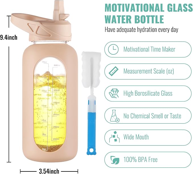 CIVAGO 32 oz Glass Water Bottle