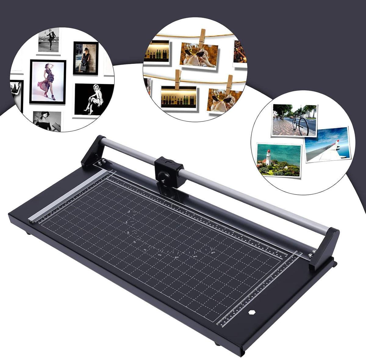 24 Inch Commercial Manual Precision Rotary Paper Trimmer Cutter,Heavy Duty,Smart Cut for Photo Paper, Film, Art Paper Jam, Office Paper, Thin Plastic Soft Board, PVC,Cutting Table 80x31.5cm