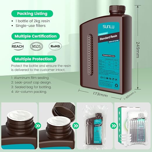 SUNLU 3D Printer Resin 2kg, Fast Curing Standard 3D Resin