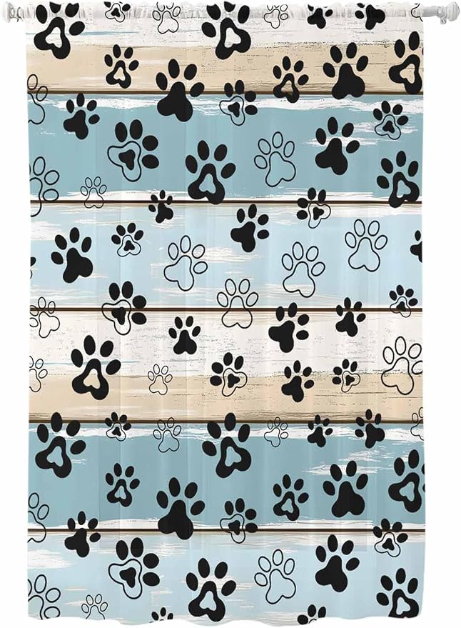 Sheer Curtains 72 Inches Long, Vintage Farmhouse Country Wood Grain Privacy