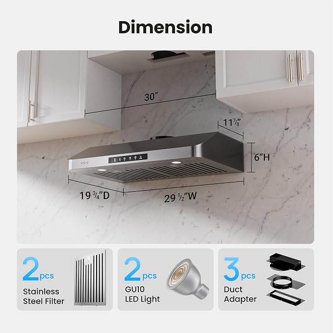 Under Cabinet Range Hood 30 Inch, 980CFM Fast Venting Ducted, Kitchen Hood
