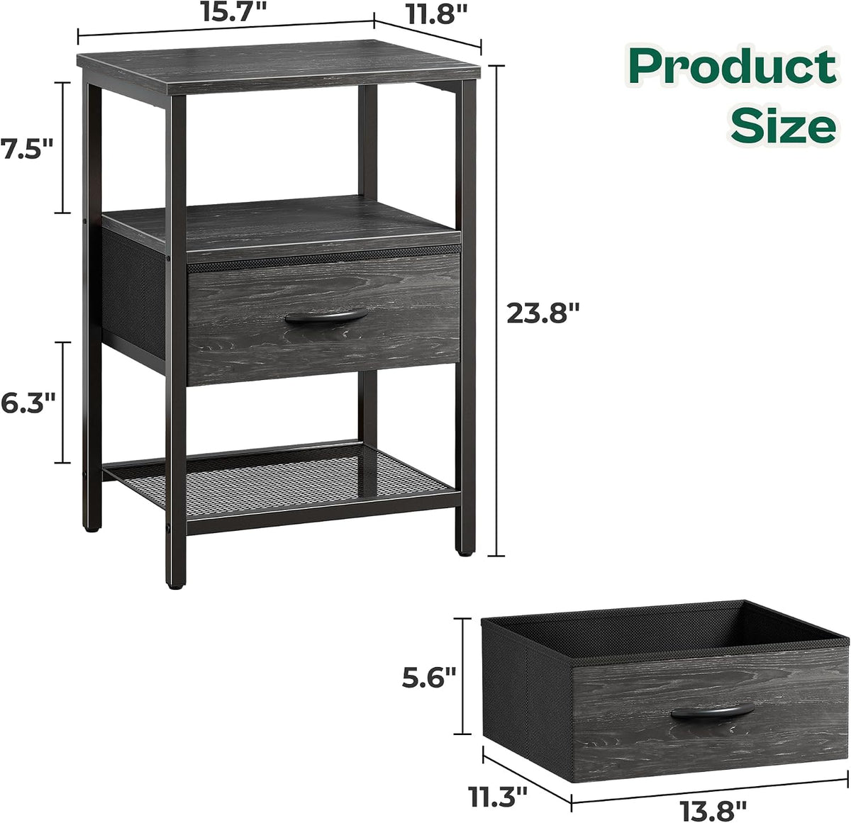 Huuger Nightstand Set of 2, Night Stand with Fabric Drawer, Mesh Shelf