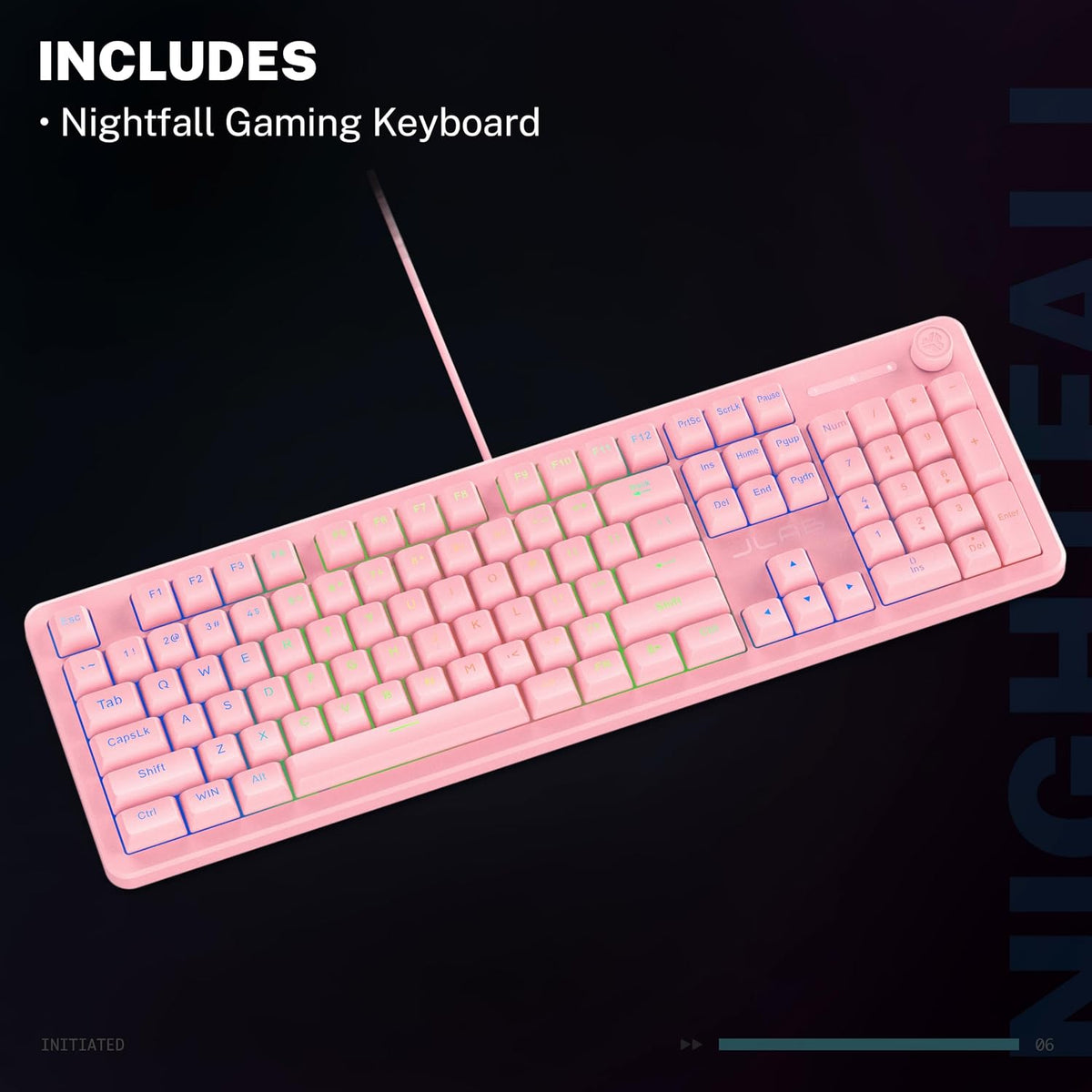 JLab Nightfall Gaming Keyboard, Wired, RGB, 104 Keys, White