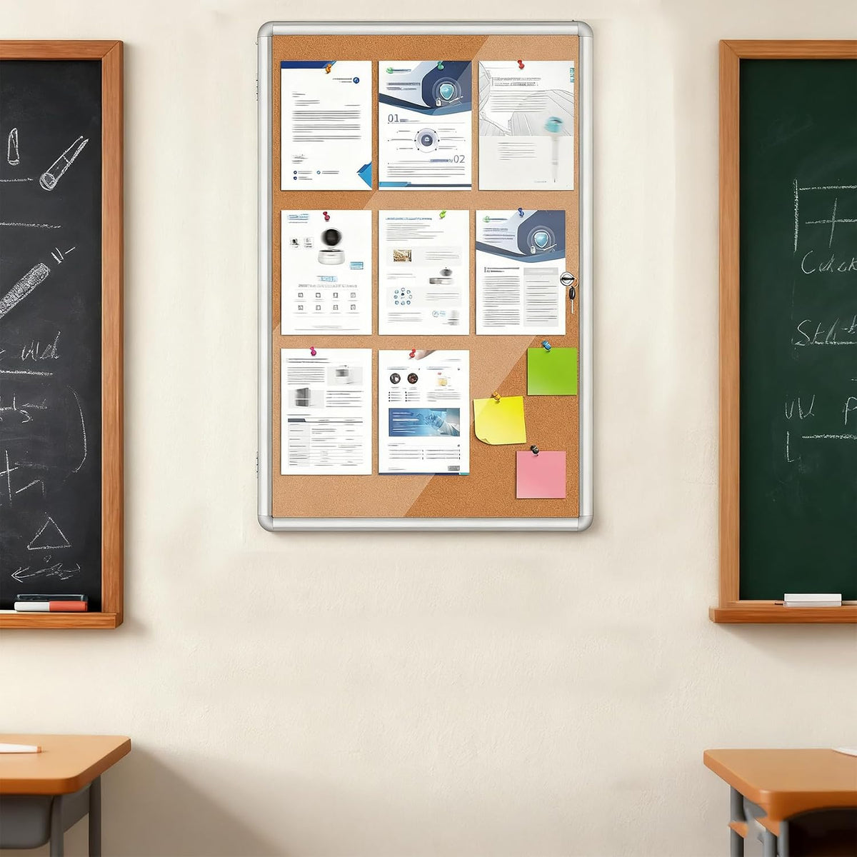 36"x24" Enclosed Bulletin Board Tamper-Proof Dispaly Case, Aluminium Frame, Shatter Resistant Lockable Bulletin Board, Lockable Bulletin Board for School, Office, Commercial, Hospital etc