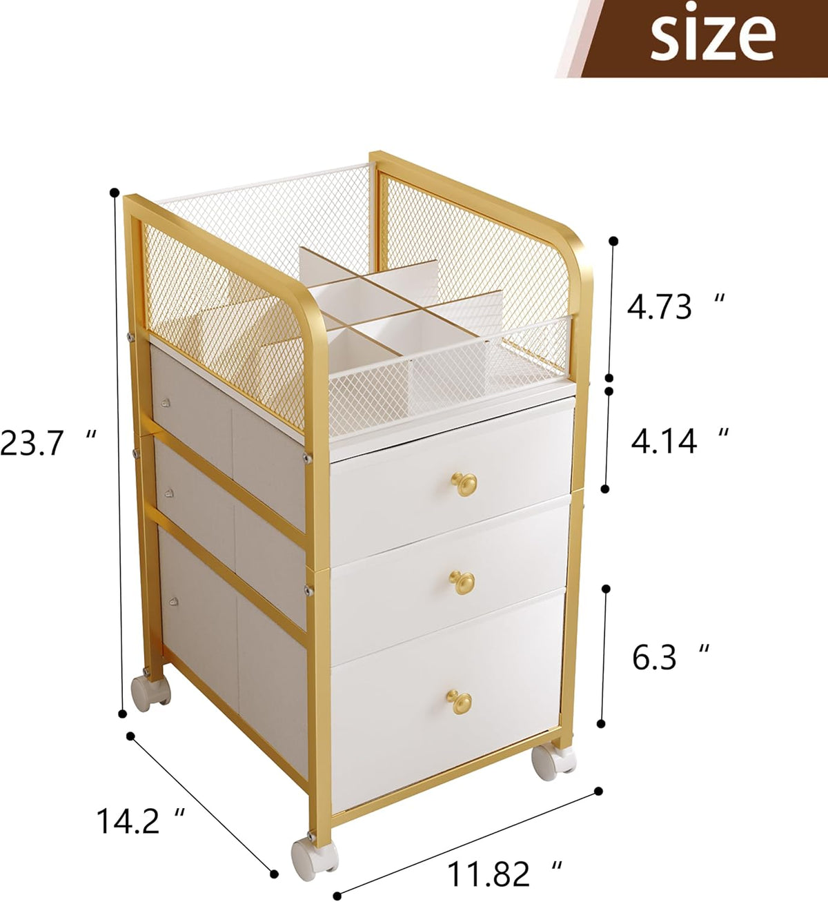 Rolling Makeup Organizer Cart with 3 Drawers Under Desk Storage