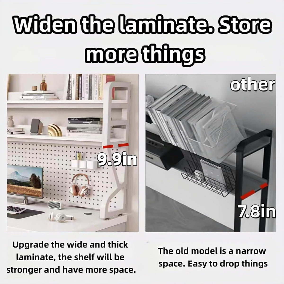 Desktop Hutch Bookshelf,Many Gifts,Metal Desktop Bookcase with pegboard, Desk Shelf, Countertop Storage Organizer Rack for Dorm or Office,Desktop Shelves (White, 45.3" Lx9.9 Wx39 H)