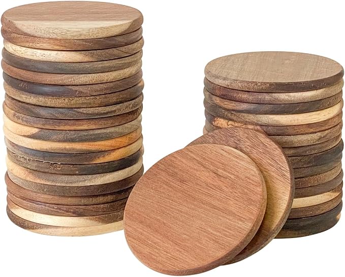 36 Pack Acacia Wood Drink Coasters, 3.68 Inch Round Wooden Acacia Wood Cup
