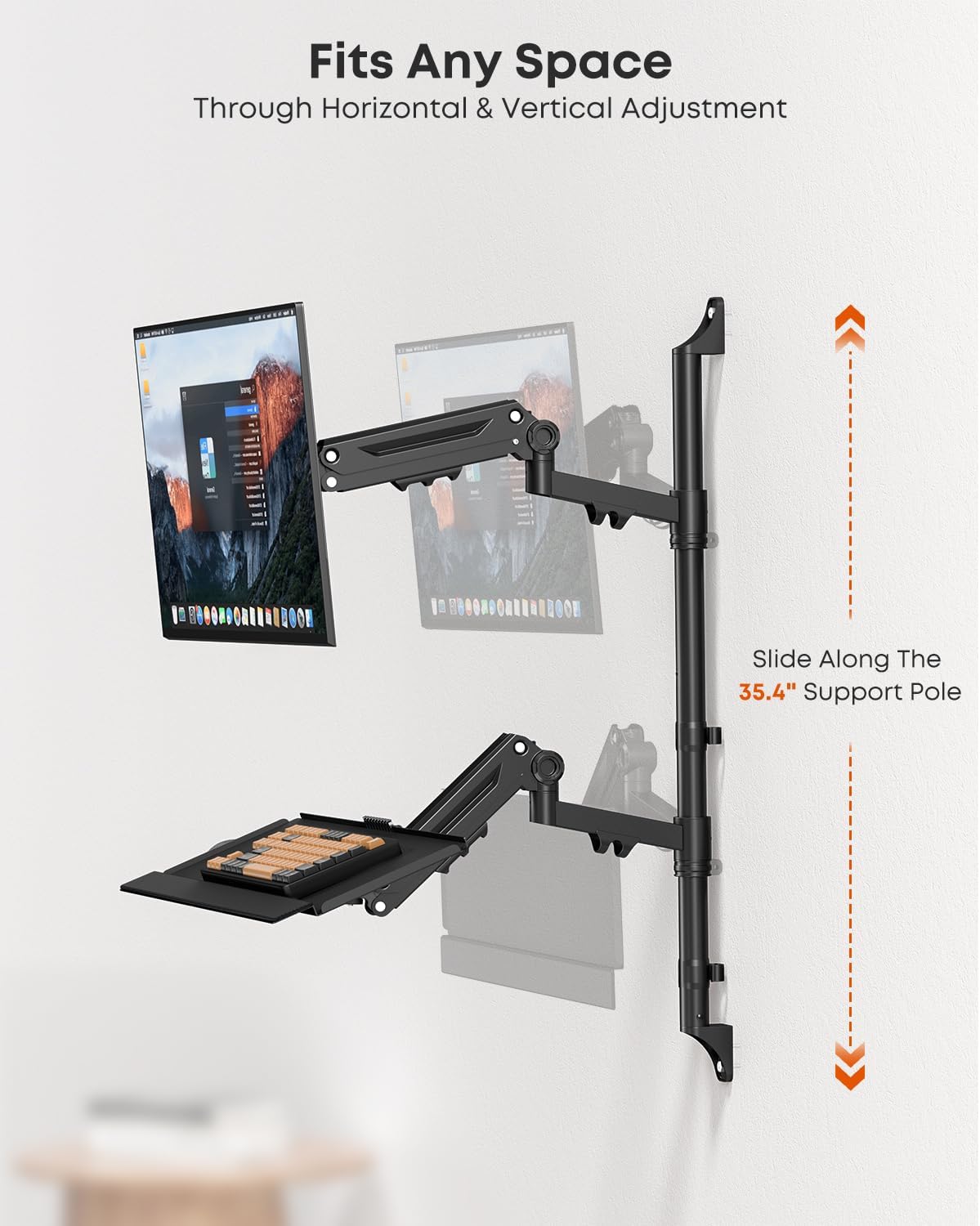 PUTUOSEN Wall Mount Monitor Arm with Keyboard Tray for 17 to 32 Inch