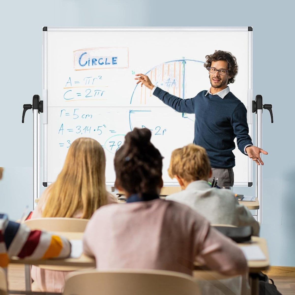 VIZ-PRO Rolling Whiteboard, 48" x 36" Mobile White Board with Stand