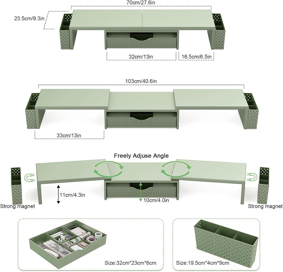 Spacrea Dual Monitor Stand Riser with Drawer and 2 Pen Holders