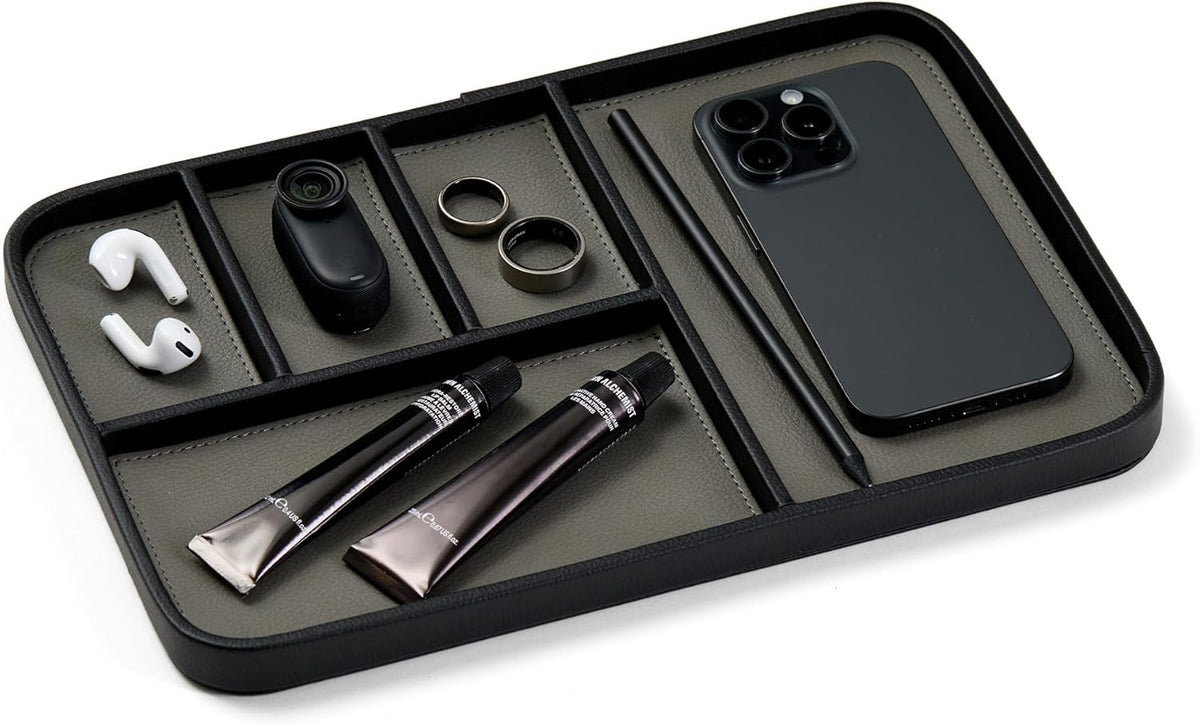 Nordik Leather Valet Tray - Large EDC Tray - Pebble Black 11.8 x 7.9 in