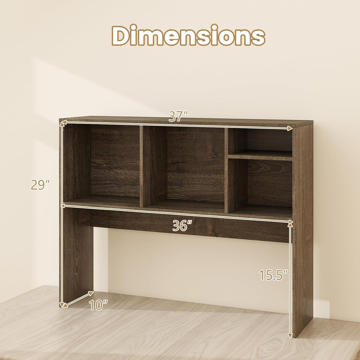 LDAILY Desktop Bookshelf, 2-Tier Office Desk Shelf Organizer with 4 Shelves, 37’’L Wood Storage Rack Display Shelf for Computer Desk, Office, Dorm, Bedroom (Grey)
