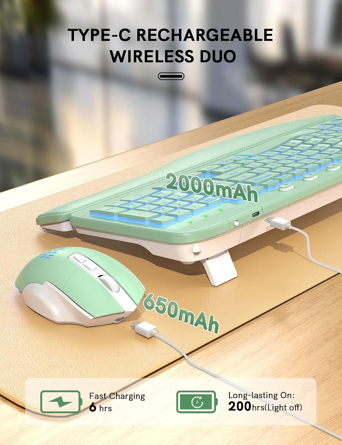 SABLUTE Wireless Keyboard and Mouse Combo, Ergonomic Wave with Wrist Rest