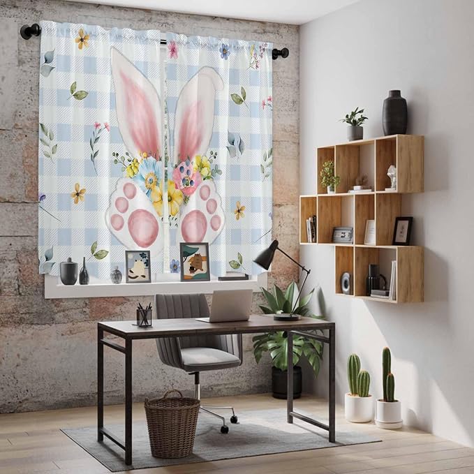 Easter Window Curtains 63 Inch Long 2 Panel Set, Rod Pocket Bedroom Curtains &