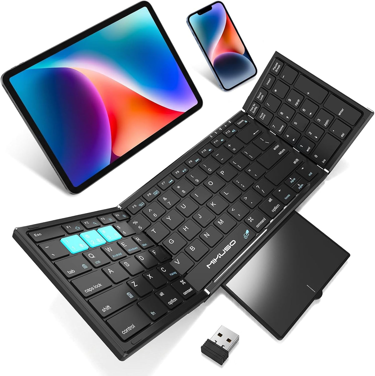 Foldable Keyboard with Touchpad,Numeric Keypad,3 Devices (2.4G+BTx2)